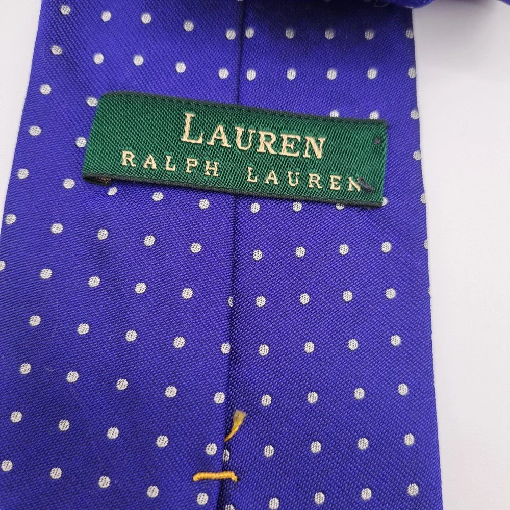 Lauren Ralph Lauren Navy Blue Polka Dot Patterned Silk Tie 57x4 Made In USA